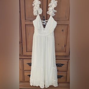Lulus Dreamy Favorite White Eyelet Embroidered Ruffled Lace- Up Dress